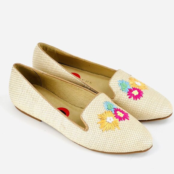 NWOB Jack Rogers Women's Beige Slip-on Flat Loafers Size 6 Flower Embroidered - Picture 1 of 11
